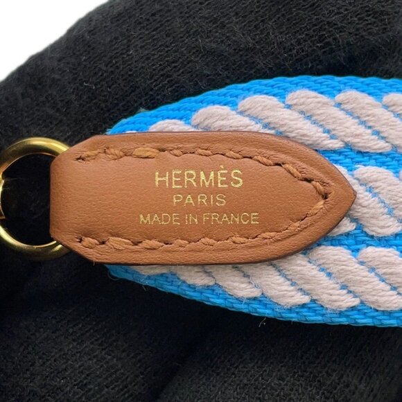 HERMES Bandouliere Sangle Cordage Size 1"/29.5" Swift Leather/Canvas Blue Az... - Picture 7 of 8